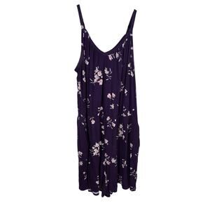 Torrid Romper Womens Plus 4X Purple Floral V-Neck Sleeveless Stretch Pockets